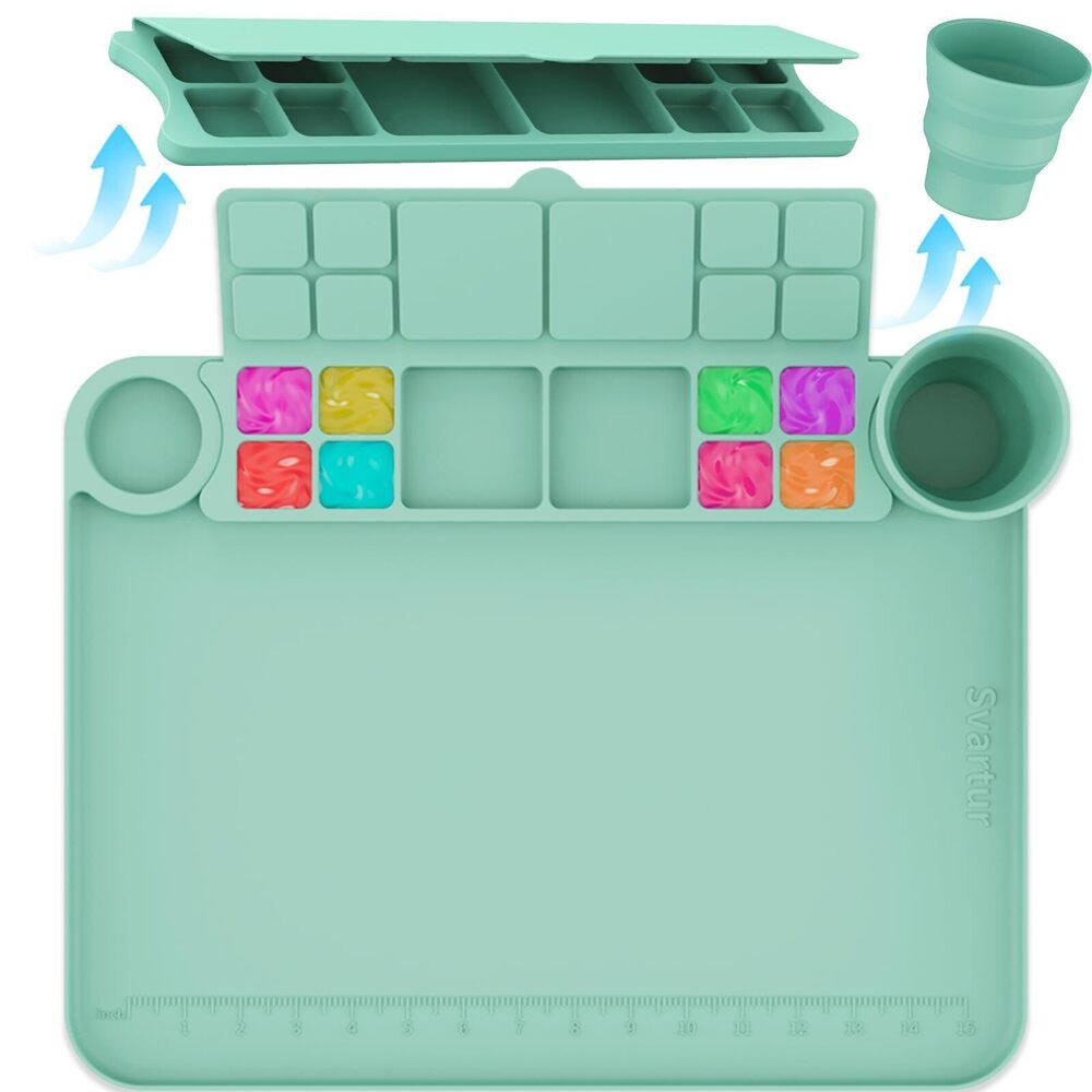 3057 Silicone Painting Mat With Cup and Palette Detachable, 17"X13" Thick